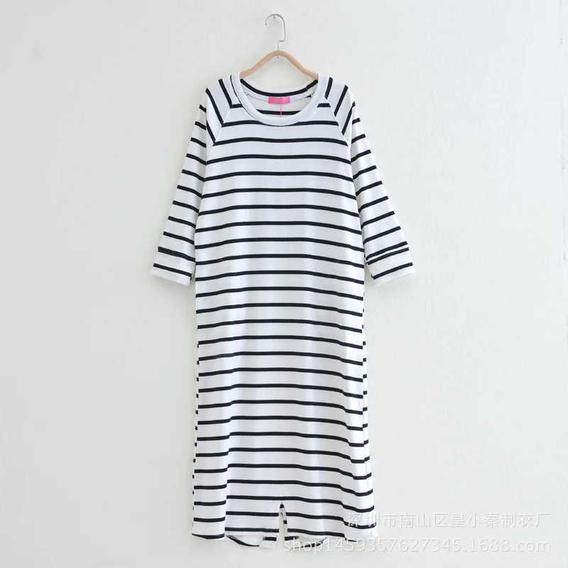Autumn Nightgown Female Summer Long Sleeve Thin Pure Cotton Large Size Loose-Fit Korean-style Mid-length Cute Students Dress Paj