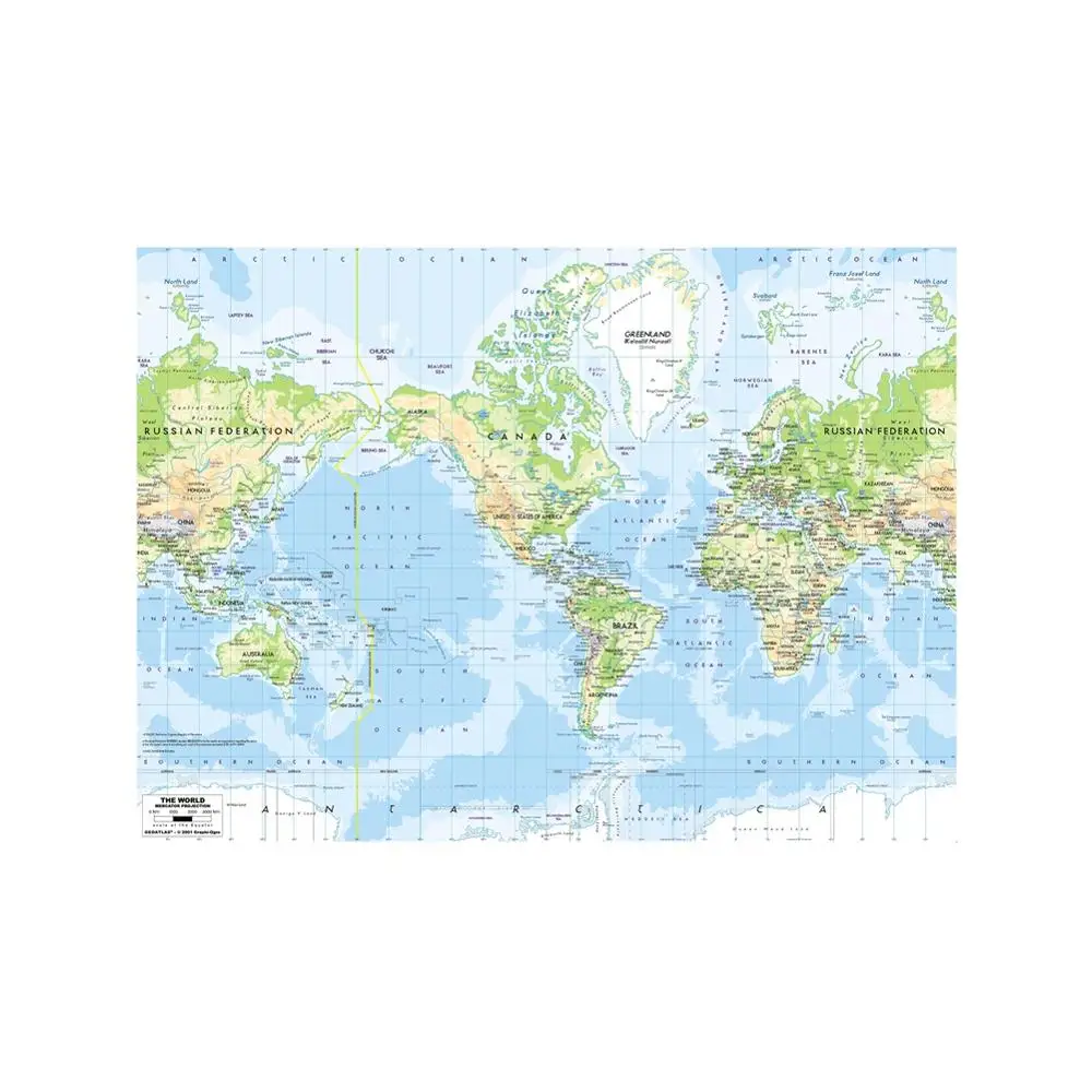 Проекция Mercator издание 2001 HD карта мира на холсте 60x90 см для дома и офиса Настенный