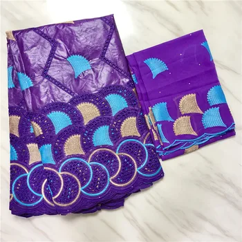 

African Bazin riche fabric bazin riche getzner with tulle embroidered lace fabric purple color 2020 New arrival for women dress