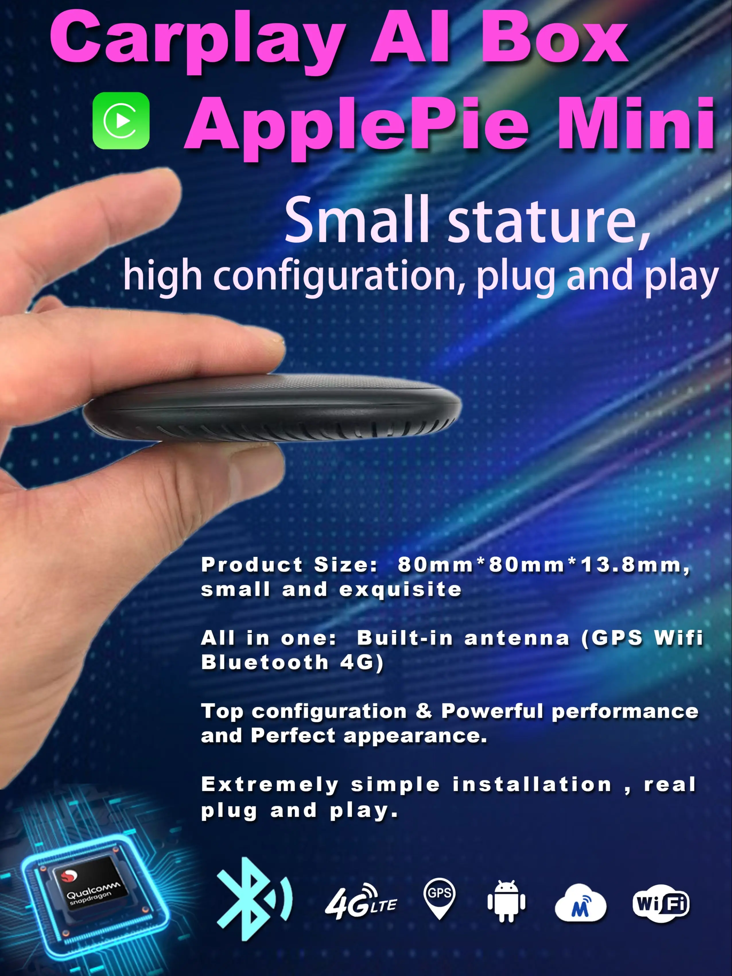 NAVLYNX ApplePie Mini Qualcomm 4 + 64 Беспроводная 4G сеть Sim CarPlay AI Box для Ford Cadillac GMC Chevrolet Jeep Jaguar