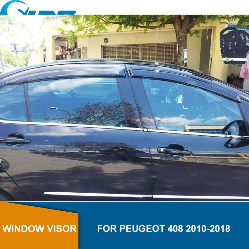 Боковые оконные дефлекторы для PEUGEOT 408 2010 2011 2012 2013 2014 2016 2017 2018 седан козырьки SUNZ |