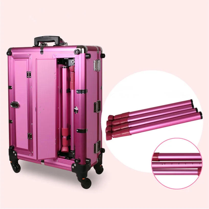 Aluminum Frame Professional Rolling Studio Makeup Artist Cosmetic Case  Beauty Trolley Suitcase Led Light Mirror Box Pink Luggage - Rolling Luggage  - AliExpress