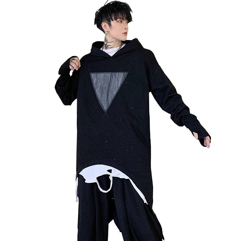 M-XL! темная индивидуальность, бренд, тренд волос, необычная куртка, красивый студенческий головной убор с капюшоном, мужское длинное пальто