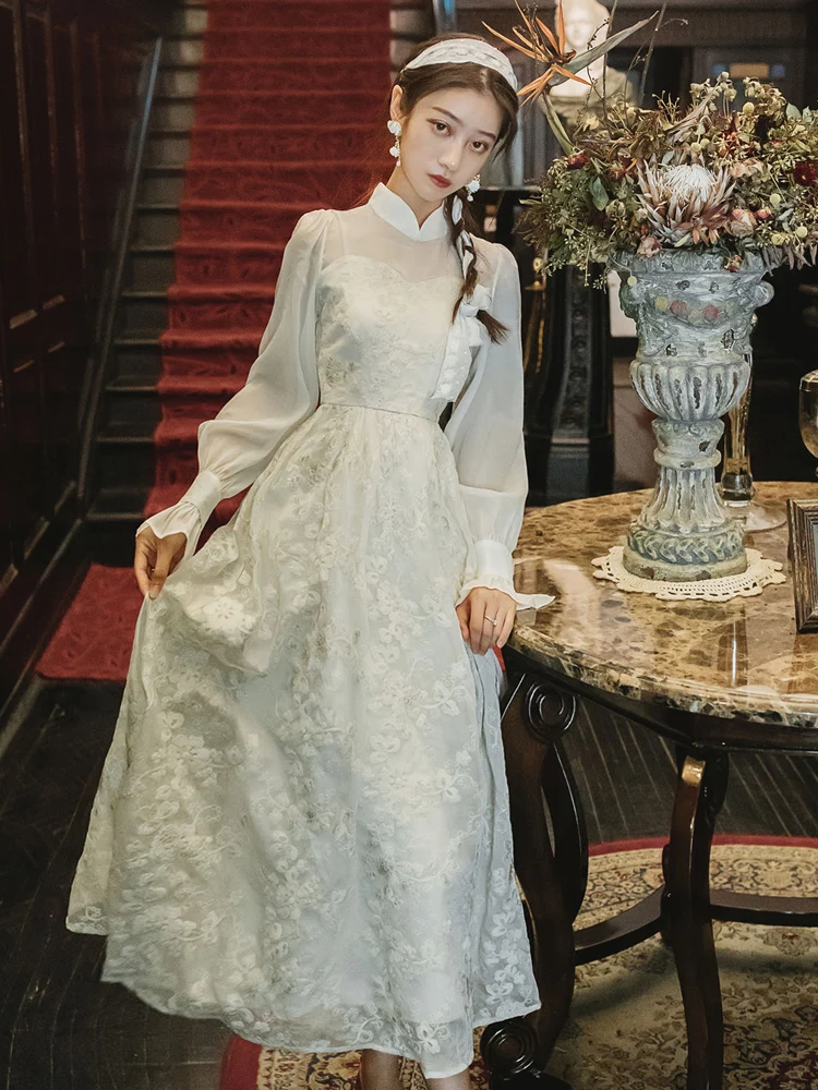 Acacia three improved cheongsam embroidered restoring ancient ways in the long dress is new