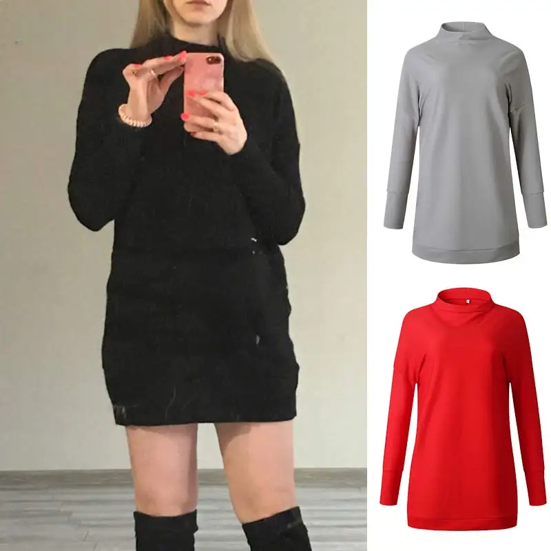 

Knitted Sweaters Dress Solid Streetwear Elastic New Spring Turtleneck Long Sleeve 1PC Comfortable Soft Women Slim