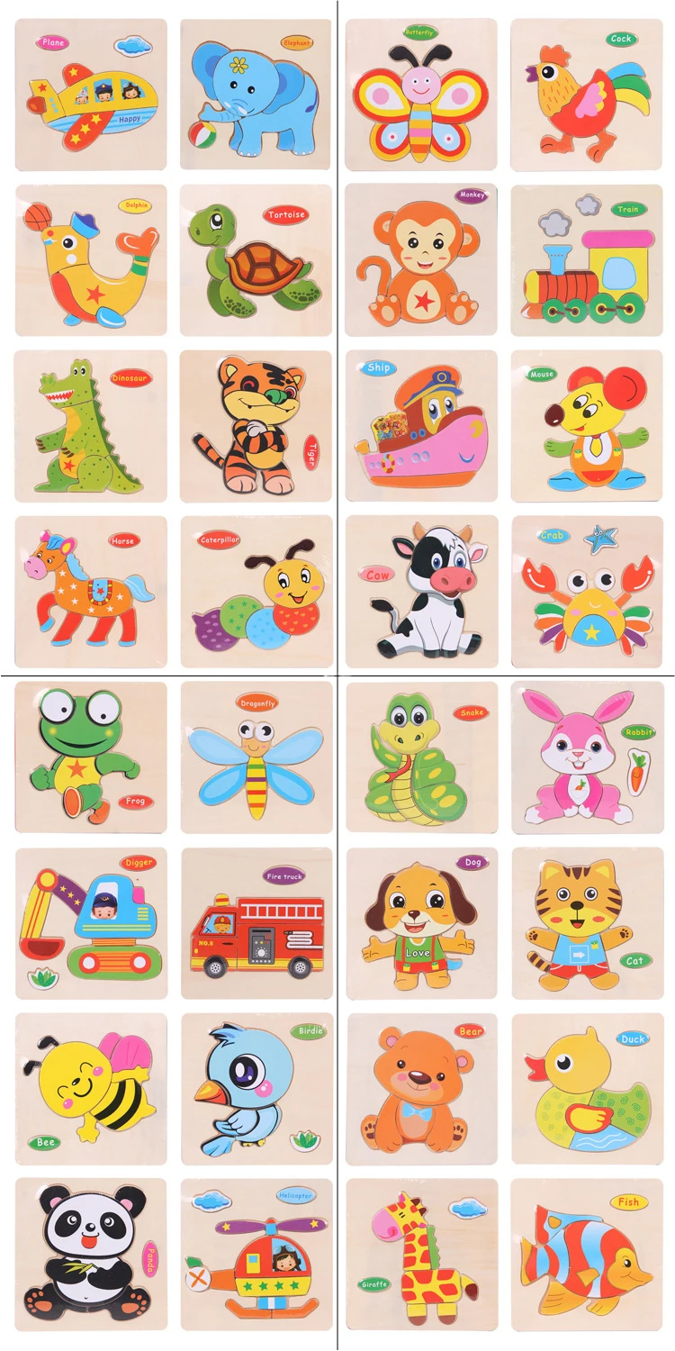 Baby Toys Wooden 3d Puzzle Cute Cartoon Animal Intelligence Kids Educational Brain Teaser Children Tangram Shapes Jigsaw Gifts