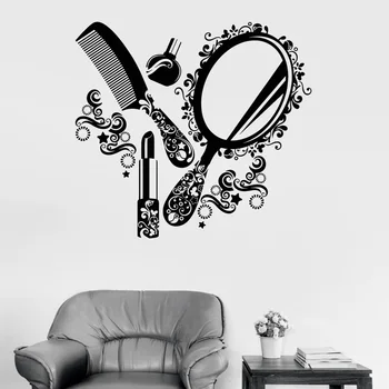 

Hair Beauty Salon Window Decal Haircut Make Up Floral Decor Retro Pattern Vinyl Sticker Wall Decoration Murals E321