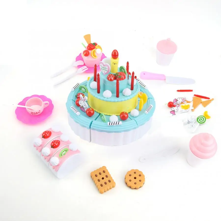 DIY ролевые игры кухонная игрушечная еда Фрукты разрезание торта ко дню рождения Cocina De Juguete Миниатюрная игрушка со светом Звук развивающая игрушка - Цвет: B