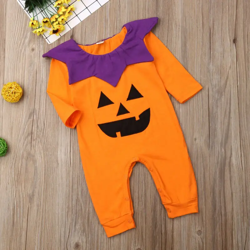 0-24M Newborn Baby Boy Girl Halloween Rompers Cartoon Funny Pumpkin Jumpsuit Long Sleeve Clothes Autumn Baby Costumes