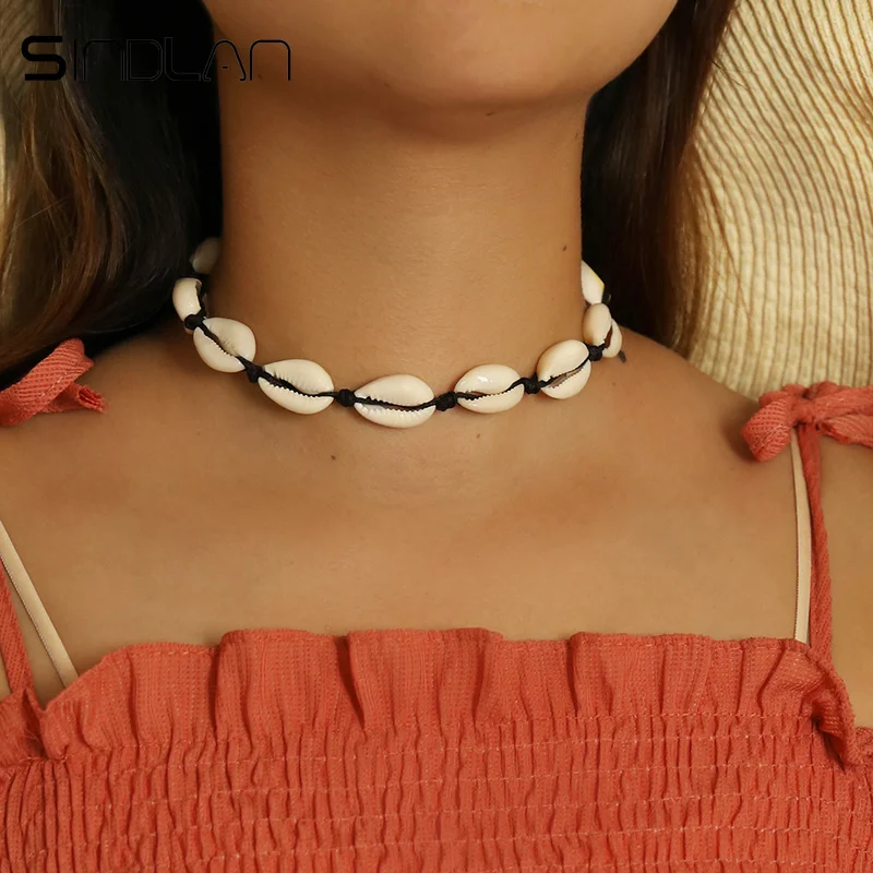 

Sindlan Bohemia Natural Shell Choker Necklaces for Women Weave Handmade Rope Chain Seashell Pendant Short Necklace Jewelry