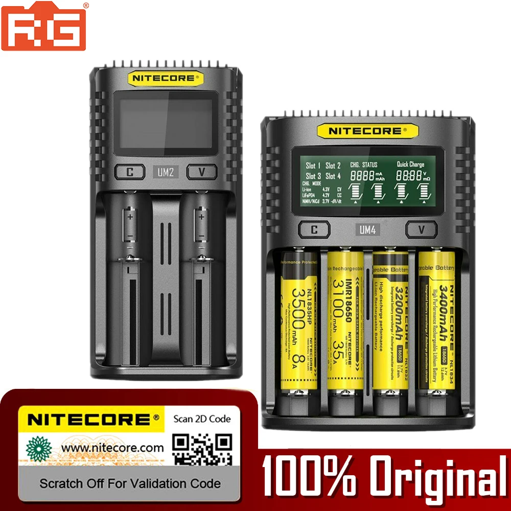 

NITECORE UMS2 UMS4 UM2 UM4 SC4 Intelligent QC Charger For 18650 16340 21700 20700 22650 26500 18350 aa aaa Battery Charger