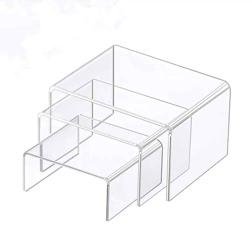 

3 PCS Acrylic Display Riser Transparent Jewelry Display Risers Showcase Set Square Display Stand Storage Shelf
