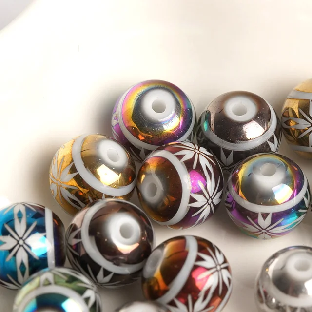 20pcs Round Porcelain Beads With High Quality Cruciate Flower Patterned Beads For DIY Making Bracelet Necklace Jewelry Mixture