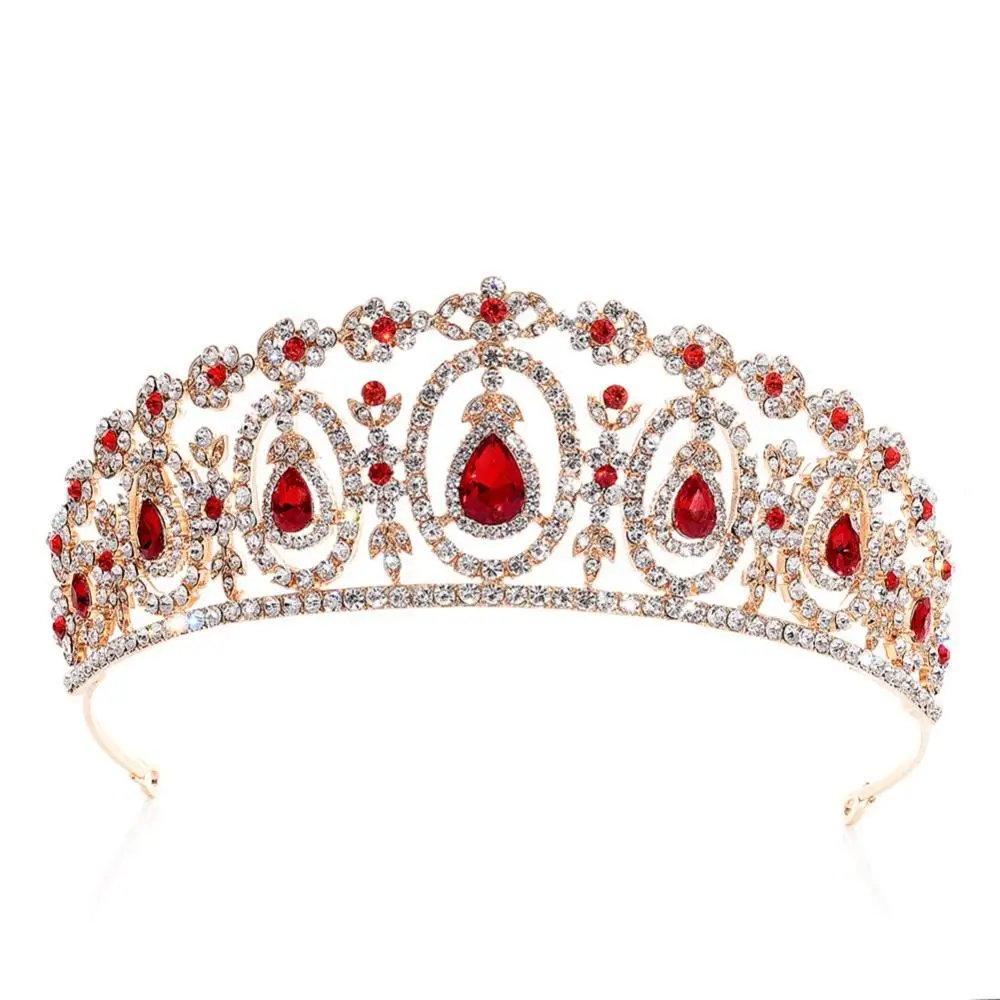 Luxury Gold Silver Rhinestone Wedding Tiara Crown Red Blue Queen Diadem Accessories Bride Headpiece Hair | Украшения и аксессуары