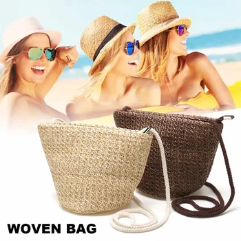 

Round Woven Rattan Bag Round Straw Shoulder Bag Small Beach HandBags Women Summer Hollow Handmade Messenger Crossbody Bags