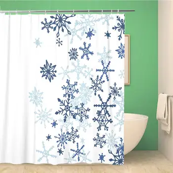 

Bathroom Shower Curtain Winter Pattern Cute Doodle Snowflakes Christmas Frosty Cartoon Polyester Fabric Waterproof Bath