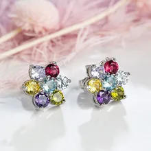 Модные Простые Красочные Цветочные AAA циркониевые хрустальные серьги-гвоздики 925 серебряные серьги для женщин Brincos Ювелирные Изделия