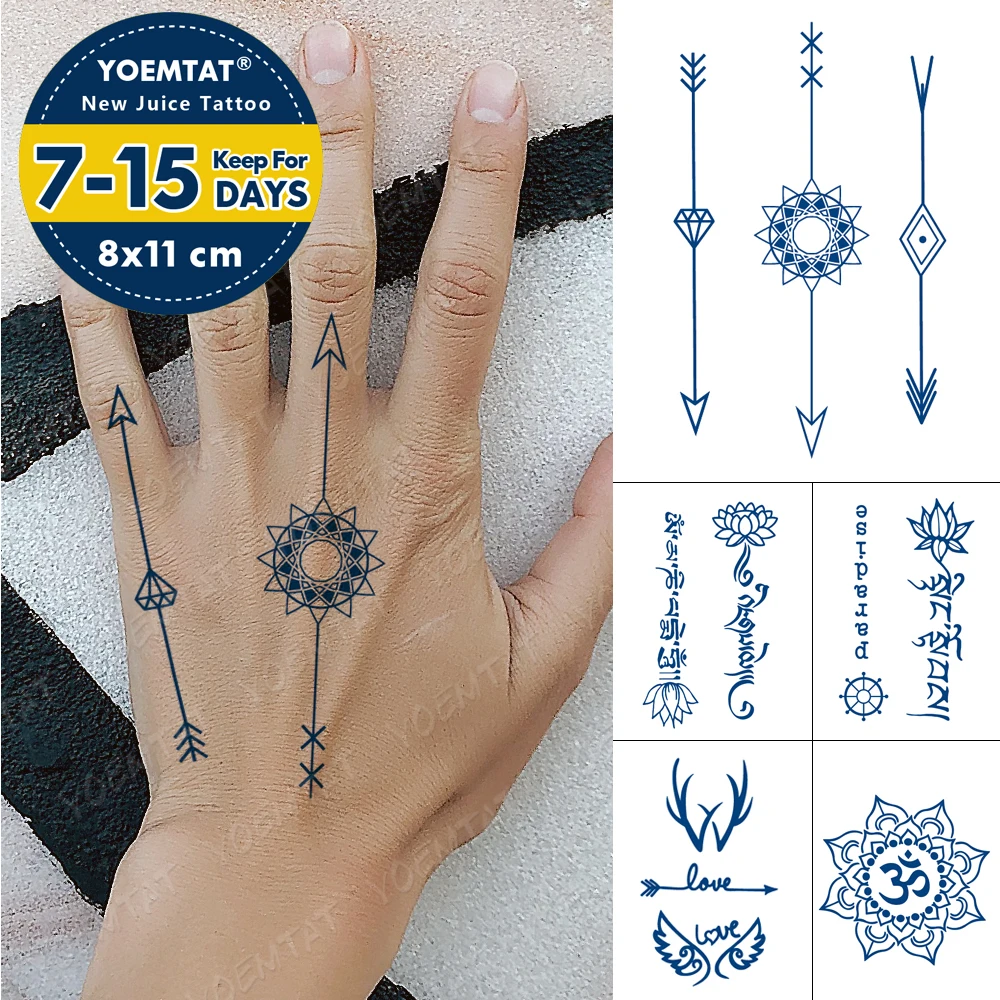 Saft Tinte Anhaltende Wasserdicht Temporäre Tattoo Aufkleber Lotus Yoga  Sanskrit Tattoos Flügel Pfeil Totem Körper Kunst Arm Gefälschte Tatoo  Frauen - AliExpress, image size:1000x1000