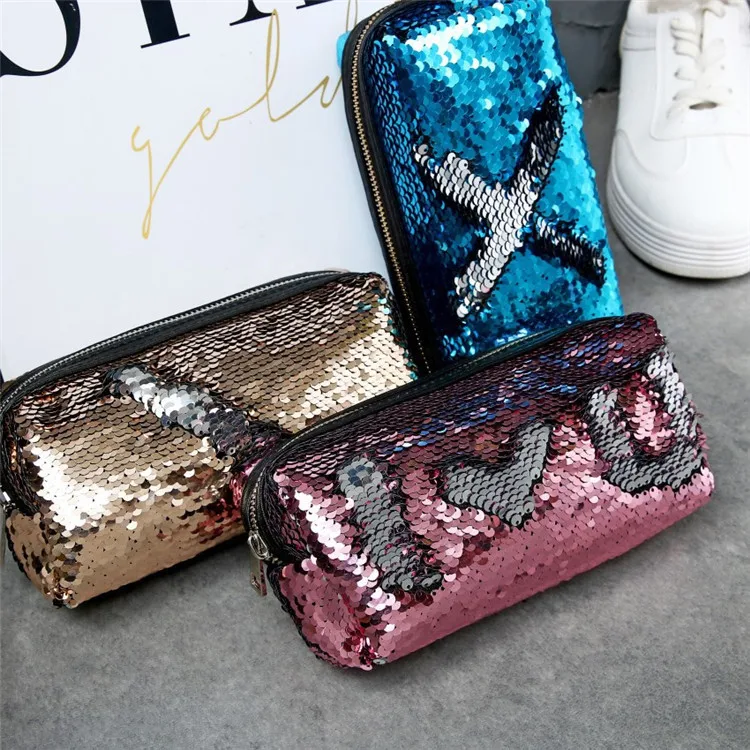 

Korean-style Stationery Korean-style Creative Sequin Unicorn Pencil Case Solid Color Pencil Case Sequin Cosmetic Bag Product Stu