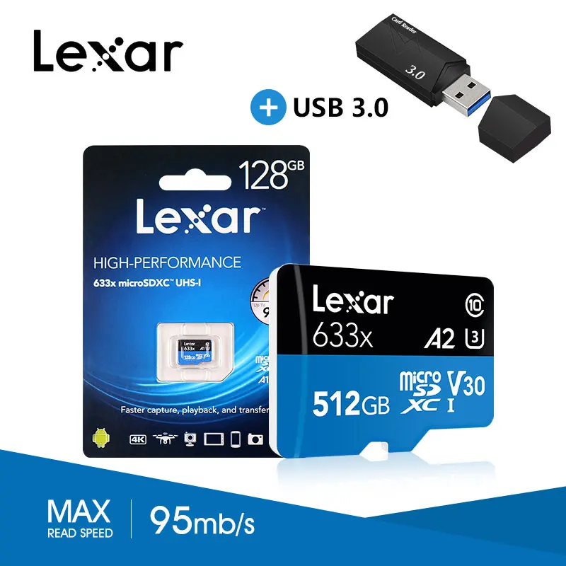 Lexar 95 МБ/с./с, 512 ГБ, micro sd карта, 16 ГБ, 32 ГБ, 64 ГБ, 128 ГБ, 256 ГБ, SDXC/SDHC, карта флэш-памяти, micro sd для Gopro/DJI/Nintendo switch