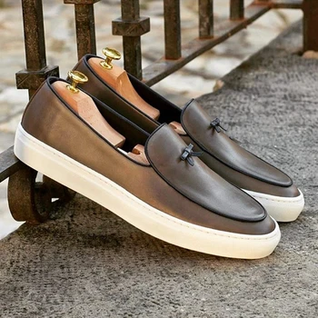 

Men PU Leather Fashion Shoes Low Heel Fringe Shoes Dress Shoes Brogue Shoes Spring Ankle Boots Vintage Classic Male Casual