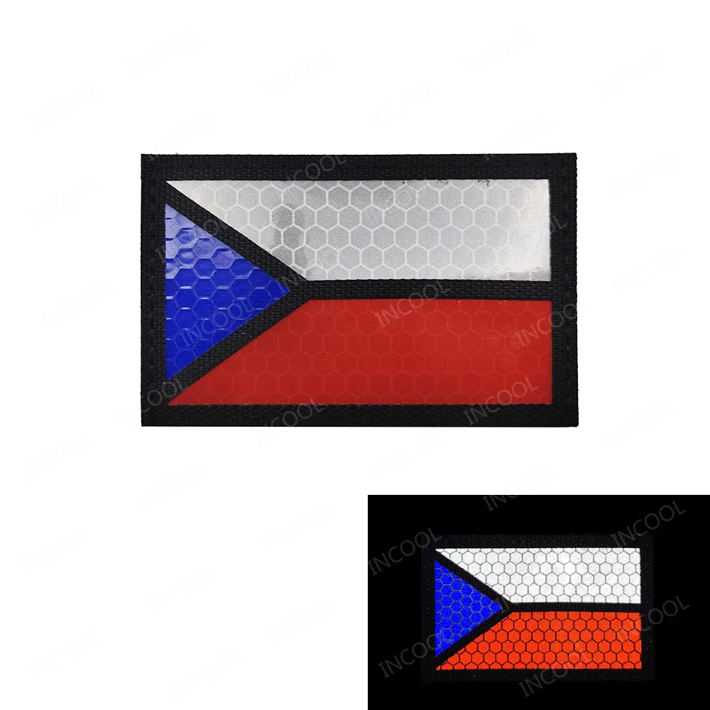 Czech Republic Flag IR Reflective Flag Patches CZE Embroidered Army Tactical Military Infrared Patch Emblem 3D Embroidery Badges 