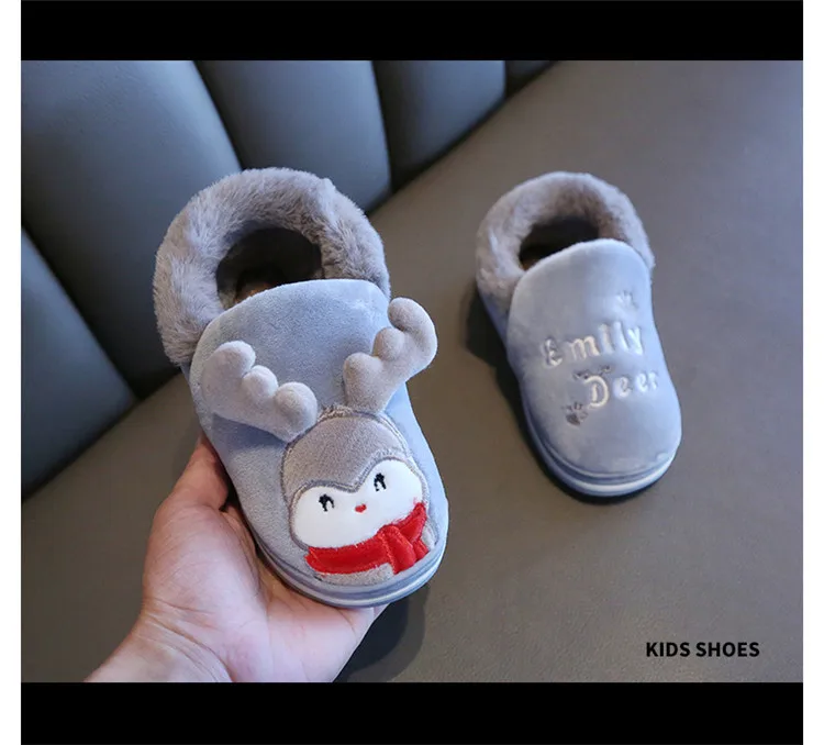 Детские рождественские тапочки; теплая зимняя домашняя обувь; хлопковая обувь с рисунком оленя для маленьких девочек; домашние тапочки для мальчиков; Рождественский подарок для детей