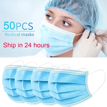 

50PCS Mask 3Lay Anti-Pollution Dust Protection Face Mouth Mask Disposable Face Masks Meltblown Dust Filter Safety Mask Hot Sale