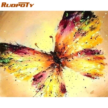 

RUOPOTY Frame Butterfly Diy Painting By Numbers Kit Animals Modern Wall Art Picture By Numbers For Home Decoration Art Craft
