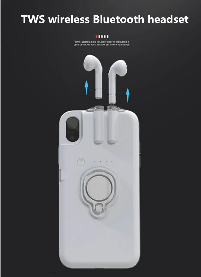 Беспроводной TWS Bluetooth наушники чехол для телефона для iPhone X 7 8 6 6S Plus Bluetooth 5,0 гарнитура чехол для iPhone XS Max XR