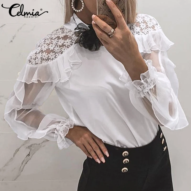white mesh ruffle top