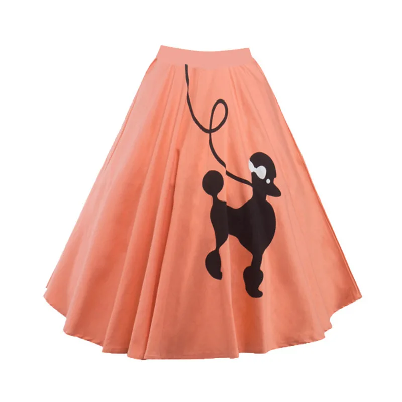 1950's женские Рокабилли Юбки уличная мода с принтом на тему собак Высокая талия по колено хлопок Скейтер Юбка Повседневная Faldas Cortas