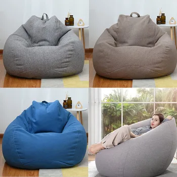 2021 New Large Small Lazy Sofas Cover Chairs without Filler Linen Cloth Lounger Seat Bean Bag Pouf Puff Couch Tatami Living Room