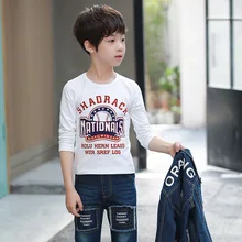 Г. Белая толстовка с капюшоном для мальчиков, весенне-осенняя футболка с вырезом лодочкой и надписью универсальная рубашка повседневная детская футболка с длинными рукавами из чистого хлопка, модная одежда