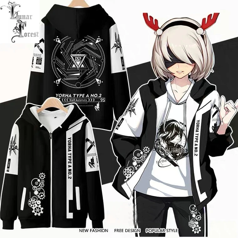 En venta Game NieR:Automata-Sudadera con capucha para hombre y mujer, con estampado 3D, con cremallera, manga larga, Pollover, de talla grande, otoño wxQKMnNjGj9