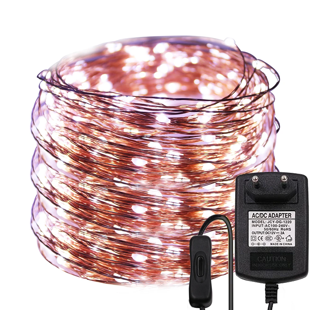 

Fairy Lights Copper Wire LED String Lights Christmas Garland Indoor Bedroom Home Wedding New Year Decoration + EU Power Supply