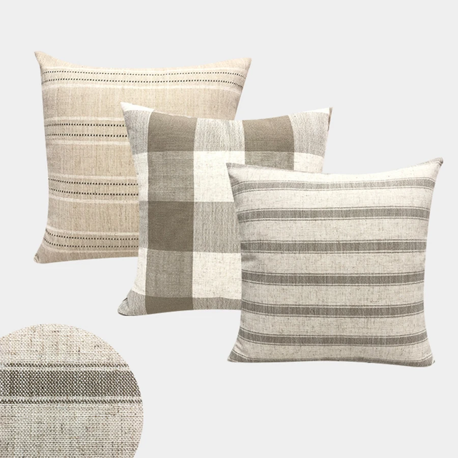 

Linen Decorative Pillows Case Plain Stripe Square Grid Modern Simple Geometric Couch Sofa Cushion Cover Home Decor Living Room