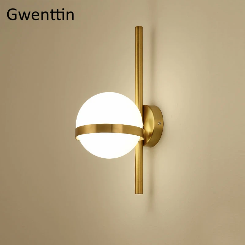 

Nordic Glass Ball Gold Wall Lamps Modern Minimalism LED Wall Sconce Light Fixture Bedroom Bathroom Mirror Lights Home Decor E27