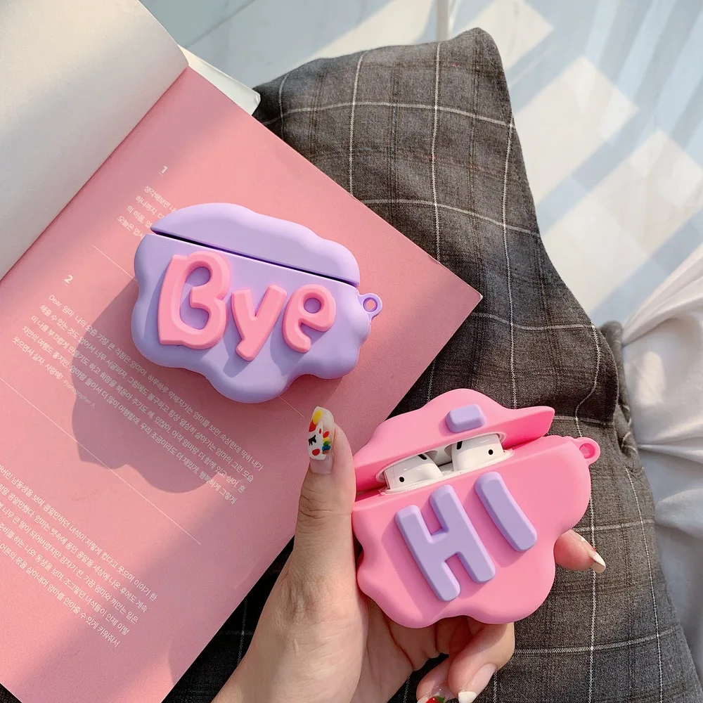 3D мультфильм английские буквы беспроводной чехол для наушников для AirPods 1/2 мягкий силиконовый Bluetooth гарнитура Защитная крышка с крючком