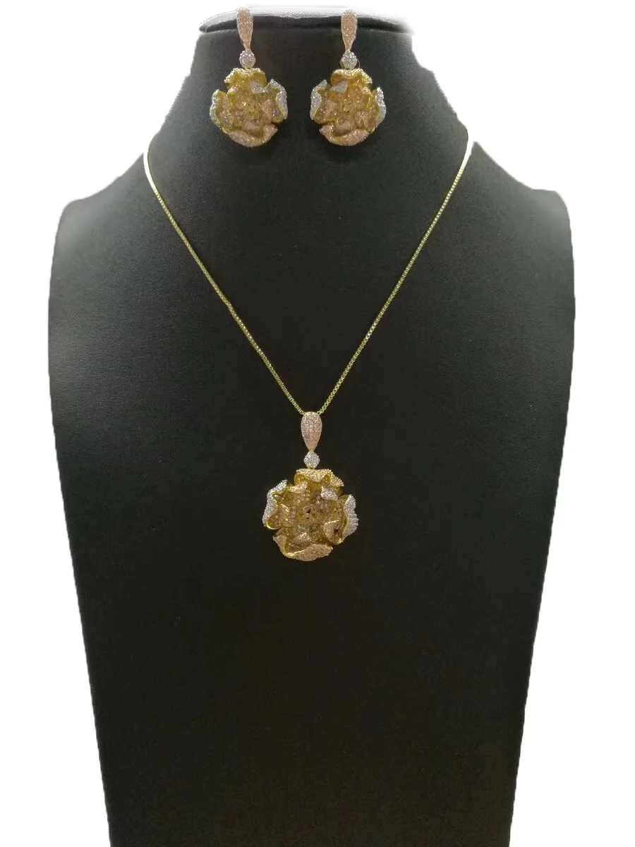 

Accking Luxury CZ Jewelry Sets Flower Cubic Zircon Wedding Party Earrings Necklace Jewelry Sets African middle east