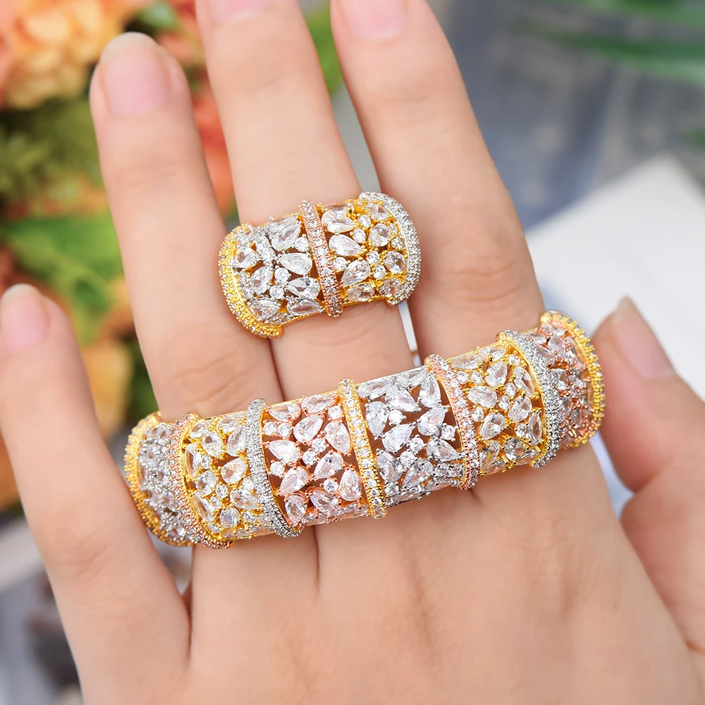 

GODKI Luxury Ginkgo Leaf Nigeria Bangle Ring Set Jewelry Set For Women Wedding Cubic Zircon Crystal CZ Dubai Bridal Jewelry Sets