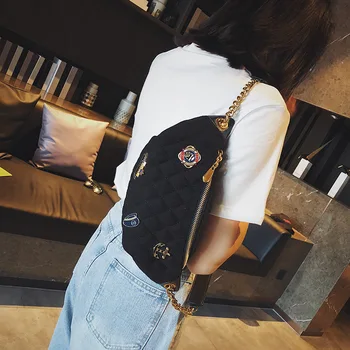 

Cool Chain Gold Letters Plaid Leather Fanny Waist Pack Waist Bag Casusl Waterproof Antitheft Leather Muti-function Bag for Women