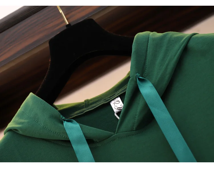 XL-5XL, большие размеры, Женская милая толстовка с капюшоном и ушками, платье, осень, хлопок, длинный рукав, Свободные повседневные платья с оборками, зеленый