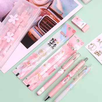 

1 Set Cherry Blossoms Ice Gel Pen Eraser Sticker Black Ink 0.5mm Signature Pens K1AB