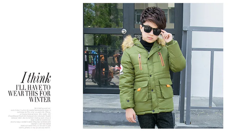 Korean-style Winter Fashion Hooded Five-pointed Star Mid-length Big Boy Boys Cotton-padded Clothes Fashion