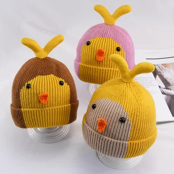 

Boy and girl hats Autumn and winter baby warm knit hat children cartoon duck double thick warm cap baby wool cap kids beanies