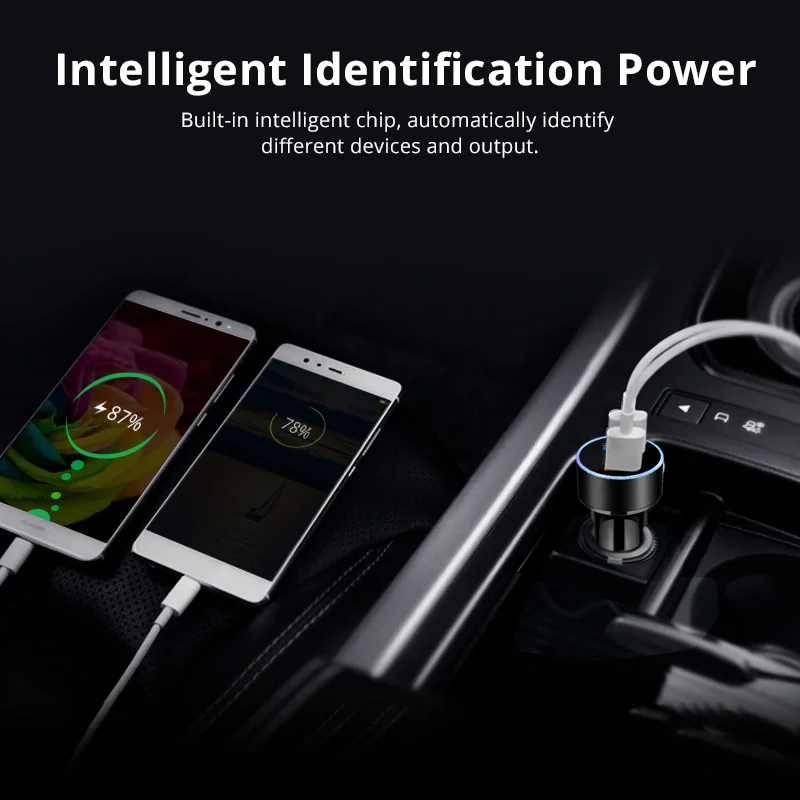 Автомобильное зарядное устройство FONKEN Usb, 2 порта, автомобильное зарядное устройство для мобильного телефона, светодиодный дисплей, Автоматическая быстрая зарядка, универсальный адаптер Micro type C Usb