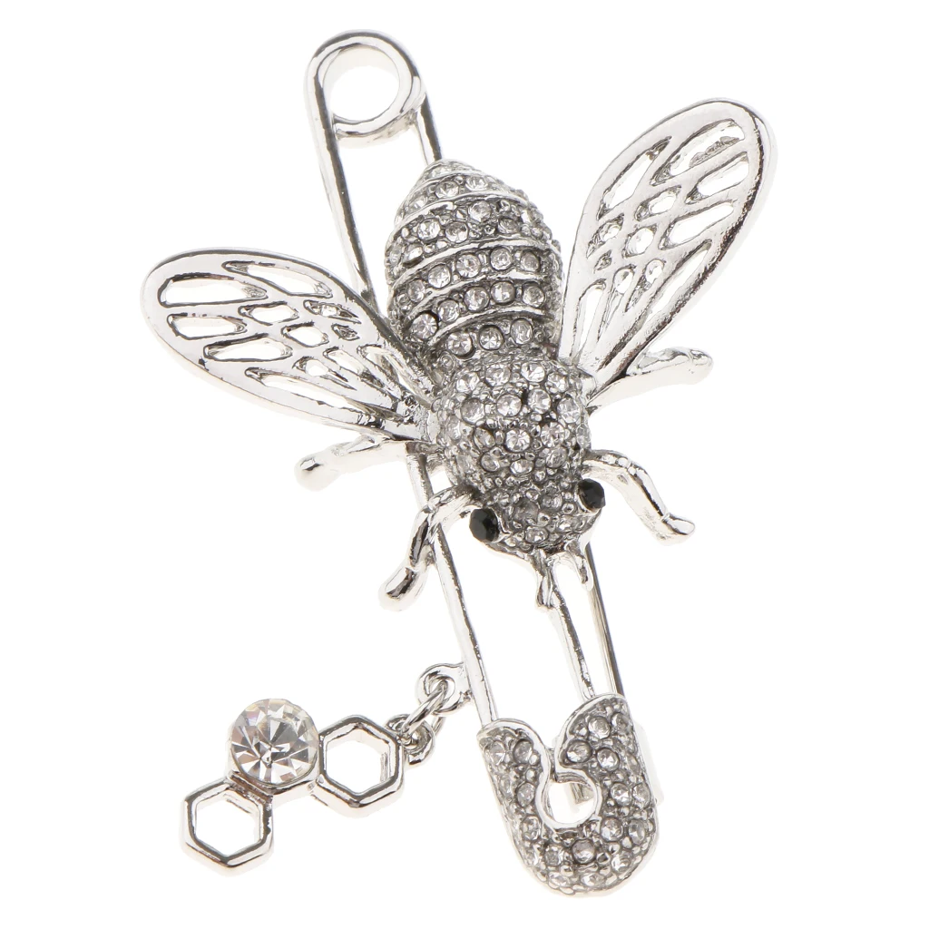 Delicate Women Girls Rhinestone Insect Bee Brooch PinS Clothing Decor silver color