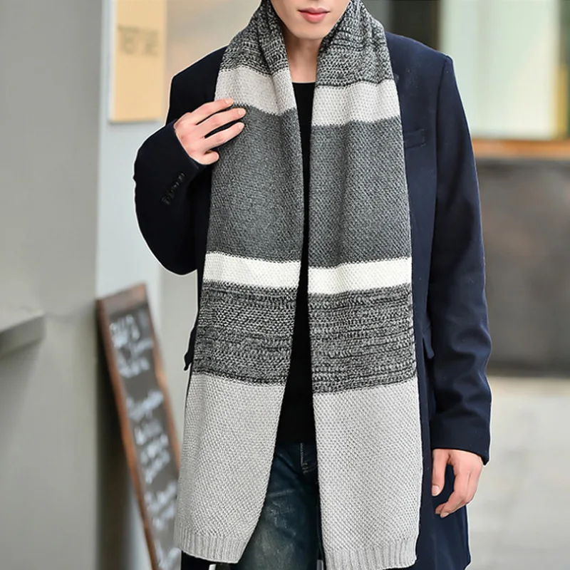 2021 Winter Warm Long Knitted Scarf Men's Korean Fashion New Wool Jersey Color Matching Plaid Wild Thick Scarves Boy Students mens head wrap bandana Scarves