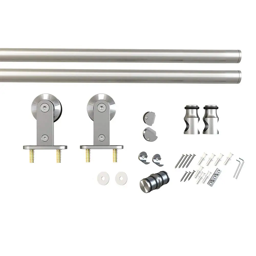 

European 6.6ft Stainless Steel Sliding Barn Door Pipe Track Set for 16" Wall Stud 2x3.3ft Rails
